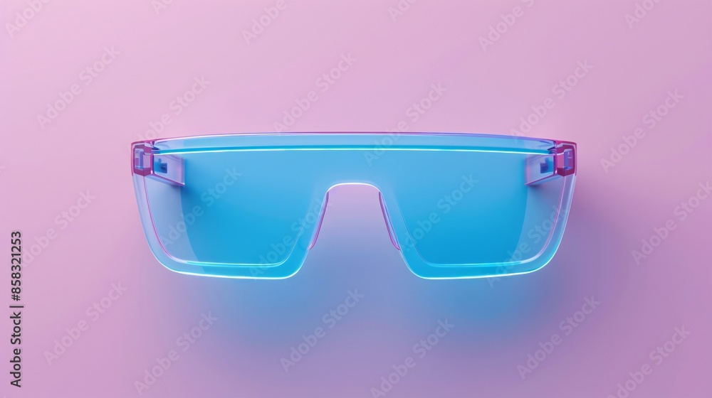 Futuristic blue-tinted sunglasses on a pink background. Stylish and trendy eyewear ideal for a modern and fashionable look. Futuristic blue-tinted sunglasses on a pink background. Stylish and trendy eyewear ideal for a modern and fashionable look.