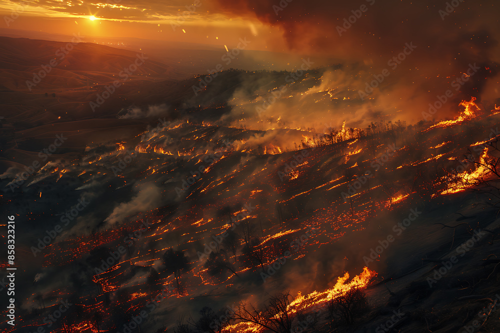 Wildfires consume vast landscapes, fueled by dry conditions and strong winds, leaving trails of destruction in their wake. Wildfires consume vast landscapes, fueled by dry conditions and strong winds, leaving trails of destruction in their wake.