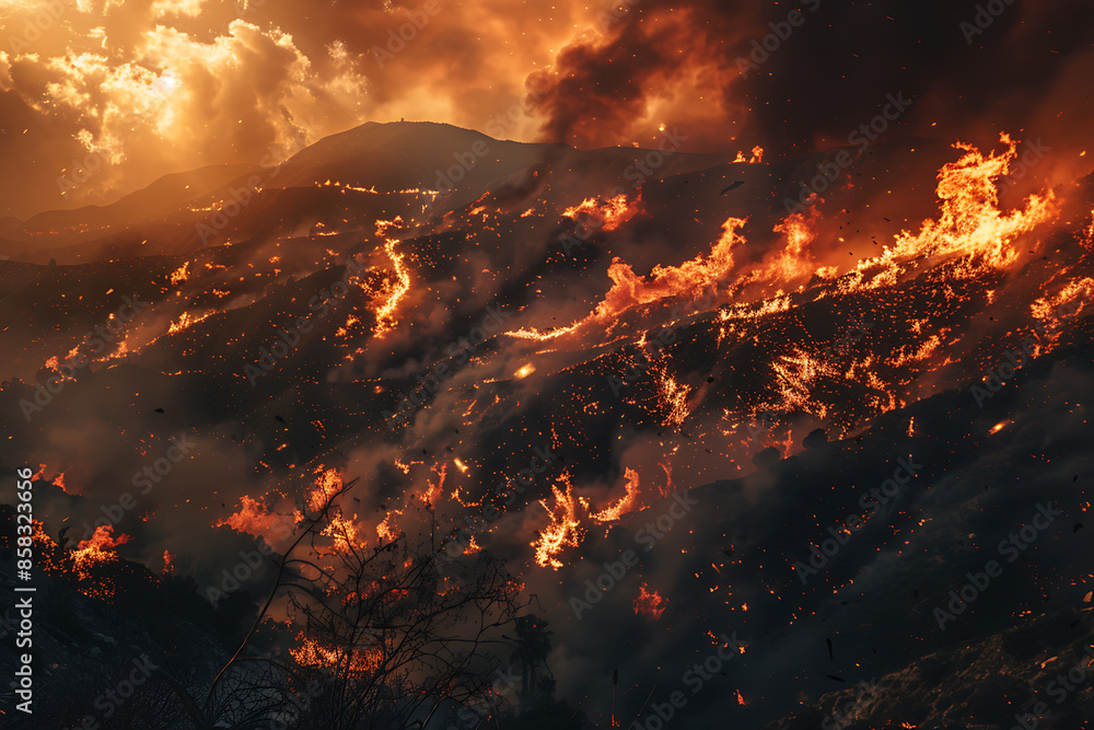 Wildfires consume vast landscapes, fueled by dry conditions and strong winds, leaving trails of destruction in their wake. Wildfires consume vast landscapes, fueled by dry conditions and strong winds, leaving trails of destruction in their wake.