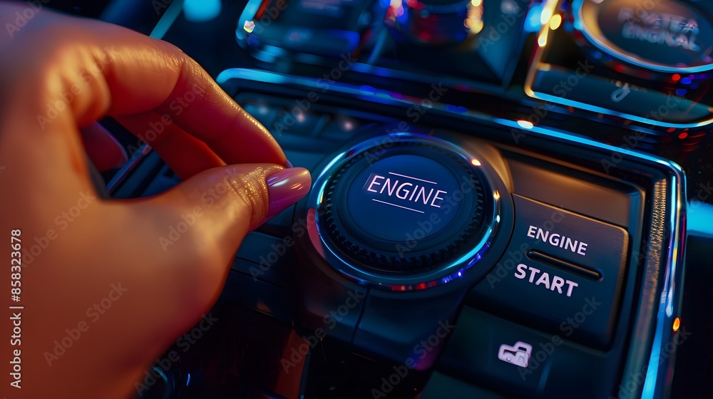 Fototapeta premium Starting a Fancy Car Engine with a Button
