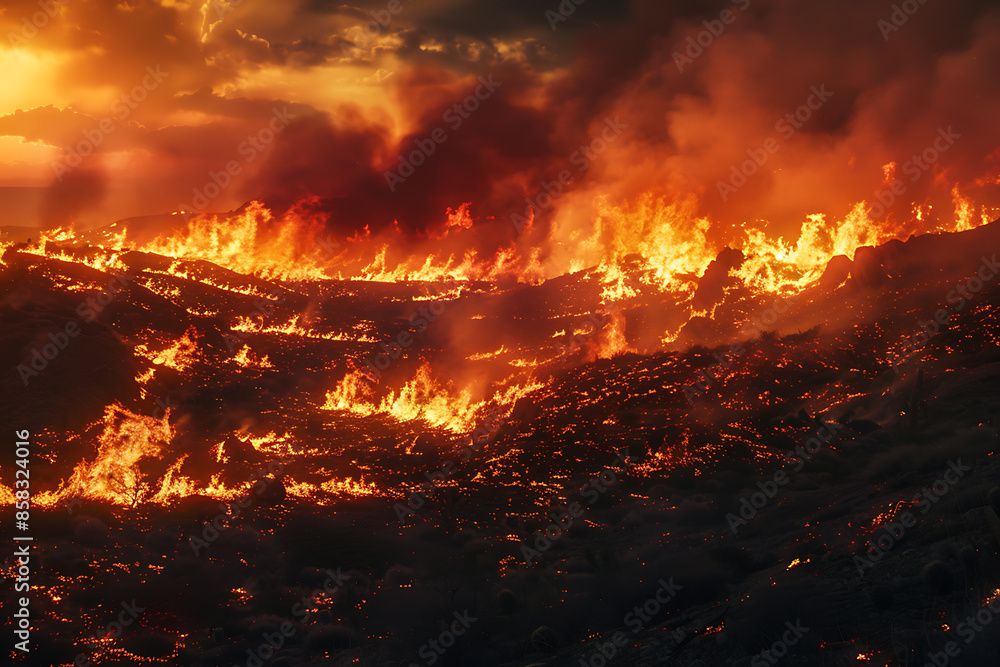 Wildfires consume vast landscapes, fueled by dry conditions and strong winds, leaving trails of destruction in their wake. Wildfires consume vast landscapes, fueled by dry conditions and strong winds, leaving trails of destruction in their wake.