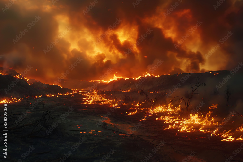 Wildfires consume vast landscapes, fueled by dry conditions and strong winds, leaving trails of destruction in their wake. Wildfires consume vast landscapes, fueled by dry conditions and strong winds, leaving trails of destruction in their wake.