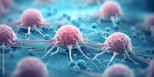 Microscopic view of animal cancer cells showing uncontrolled proliferation and metastasis. Concept Cancer Cells, Uncontrolled Proliferation, Metastasis, Animal Cells, Microscopic View