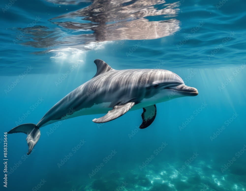 Obraz premium Dolphin Swimming in Blue Ocean