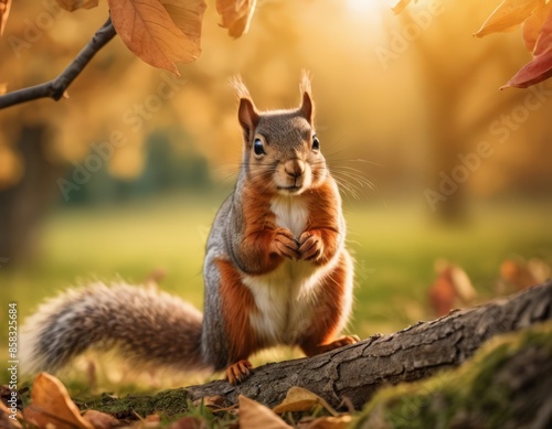 A Squirrel Sitting on a Branch photo