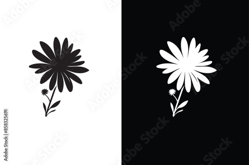 Black and white daisy flower icon. Daisy flower icon silhouette black white background.