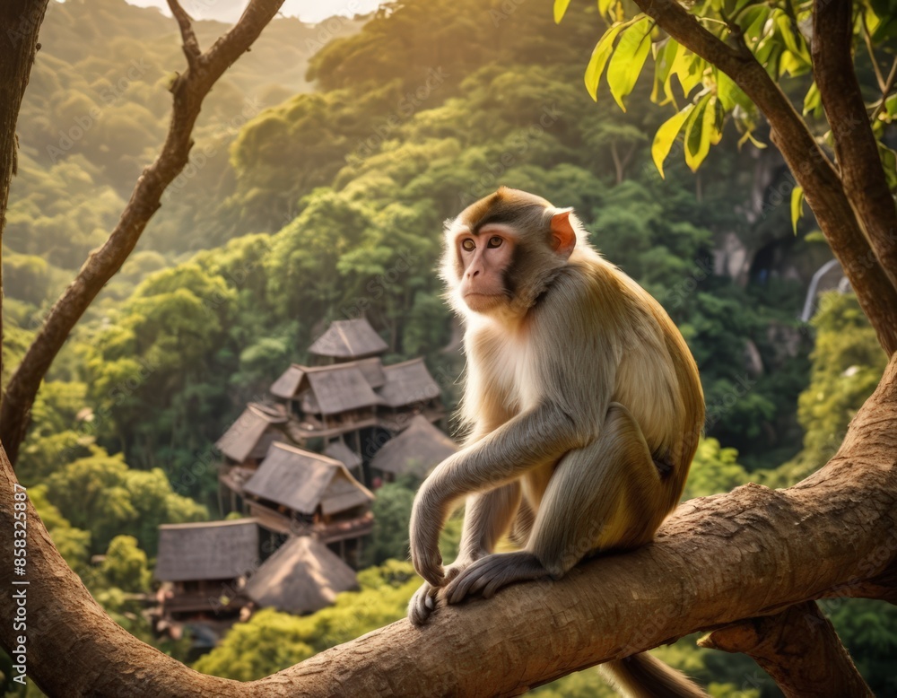 A Monkey Sitting on a Branch A Monkey Sitting on a Branch