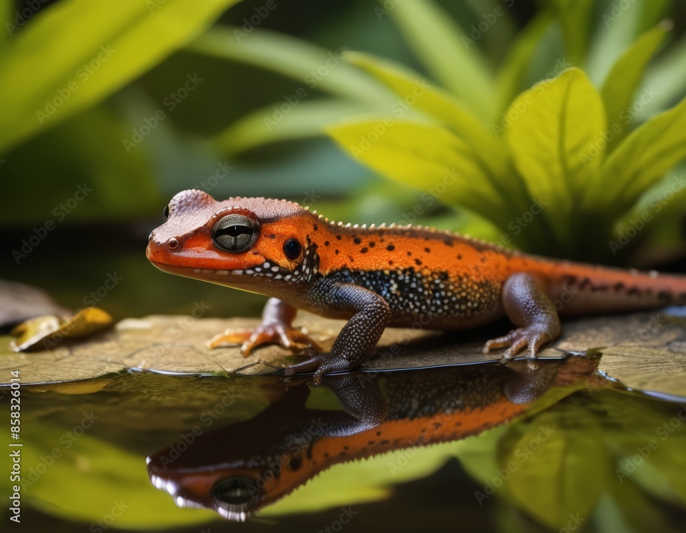 A Red and Orange Lizard Sits on a Rock A Red and Orange Lizard Sits on a Rock