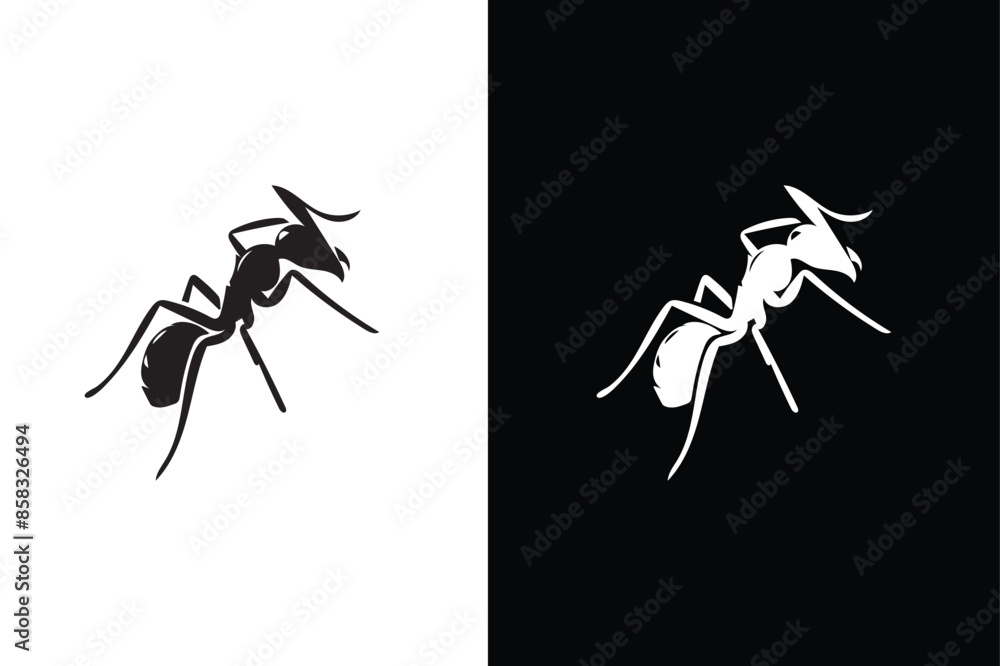 Fototapeta premium Ant vector icon silhouette on Black and White Vector Backgrounds.