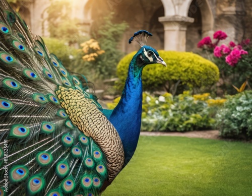 Peacock in a Garden photo