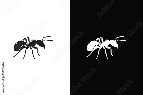 Ant vector icon. Ant silhouette on Black and White Vector Background