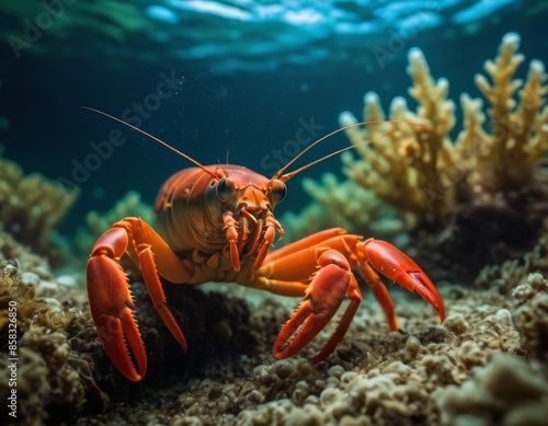 A Red Crab in the Ocean photo