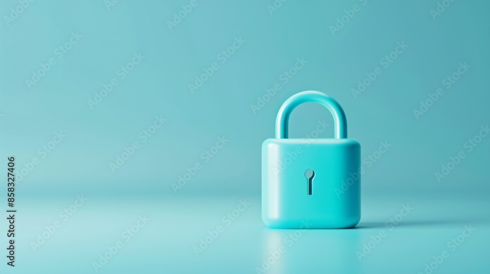 Minimalist blue padlock on light blue background, symbolizing security and protection. Simple design in a pastel color scheme. Minimalist blue padlock on light blue background, symbolizing security and protection. Simple design in a pastel color scheme.