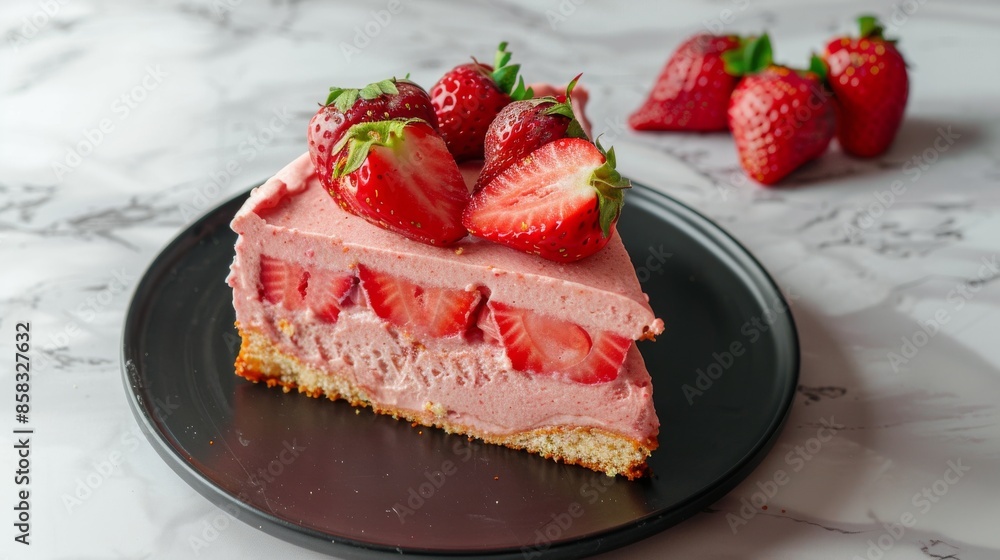 Delectable Homemade Strawberry Cake on Elegant Marble Worktop, Almond Flour Baking Concept.
