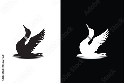 Duck loon bird logo design modern vector illustration black white background