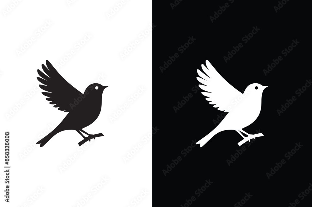 Fototapeta premium Bird black and white royalty free vector icon. Bird icon, silhouette, logo on white background
