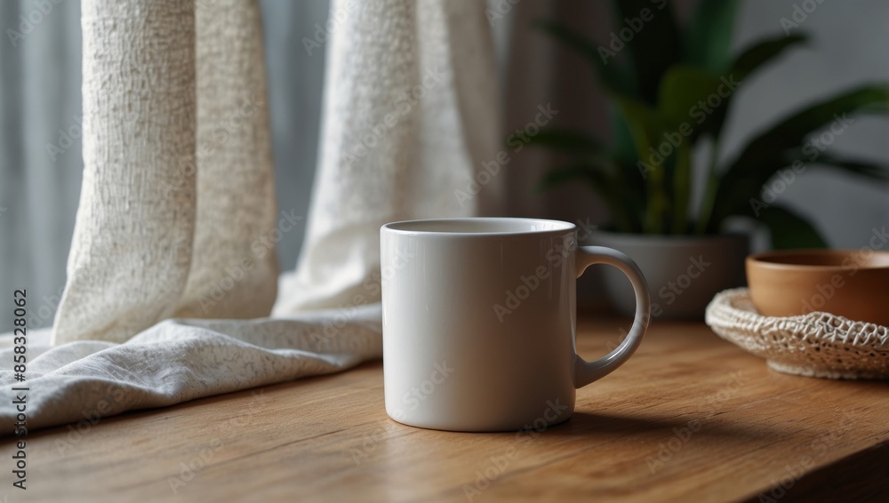A cup of coffee on a wooden table in front of the window A cup of coffee on a wooden table in front of the window