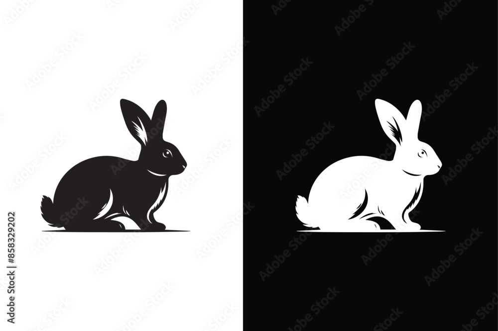 Silhouettes of rabbit, vector illustration, beautiful rabbit black white Silhouettes of rabbit, vector illustration, beautiful rabbit black white