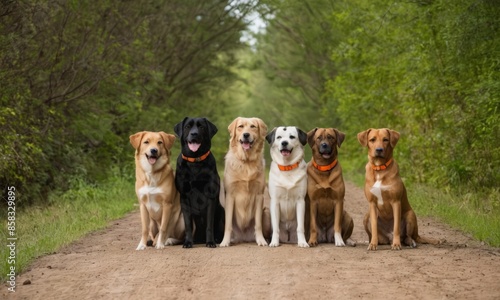 A Group of Dogs Standing on a Path