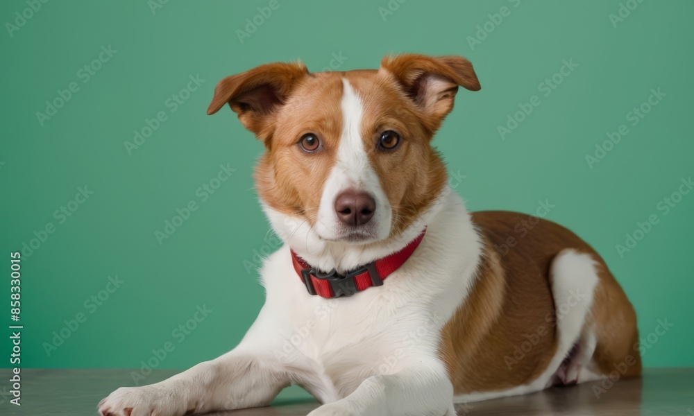 A Brown and White Dog with a Red Collar A Brown and White Dog with a Red Collar