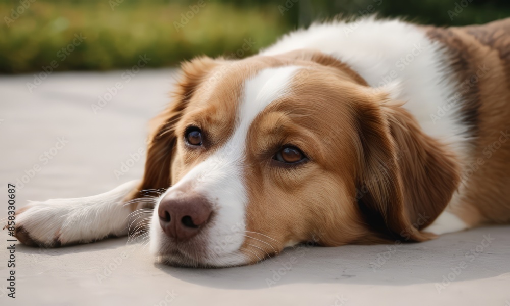 A dog laying on the ground. A dog laying on the ground.