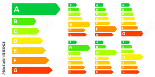 Vector illustration of the different European Union energy labels isolated on transparent background.