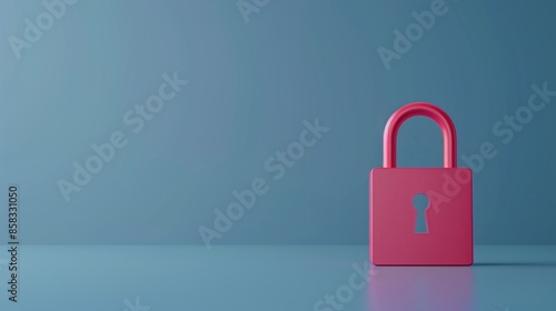 Red padlock on blue background symbolizing security and protection. Minimalistic design with copy space for cyber security concepts.