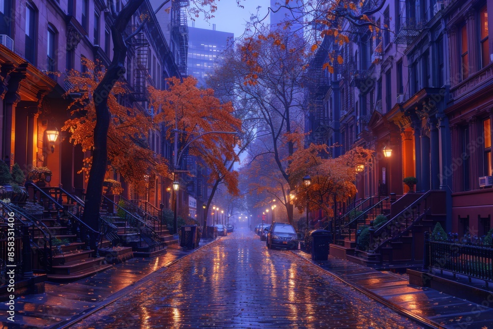 Car driving down a rainy street in the rain Car driving down a rainy street in the rain