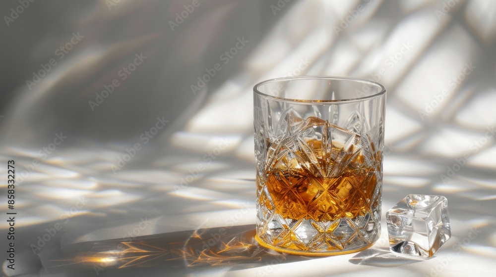 Serene Whisky Glow: Backlit Tumbler of Alcoholic Beverage on Grey Background Serene Whisky Glow: Backlit Tumbler of Alcoholic Beverage on Grey Background