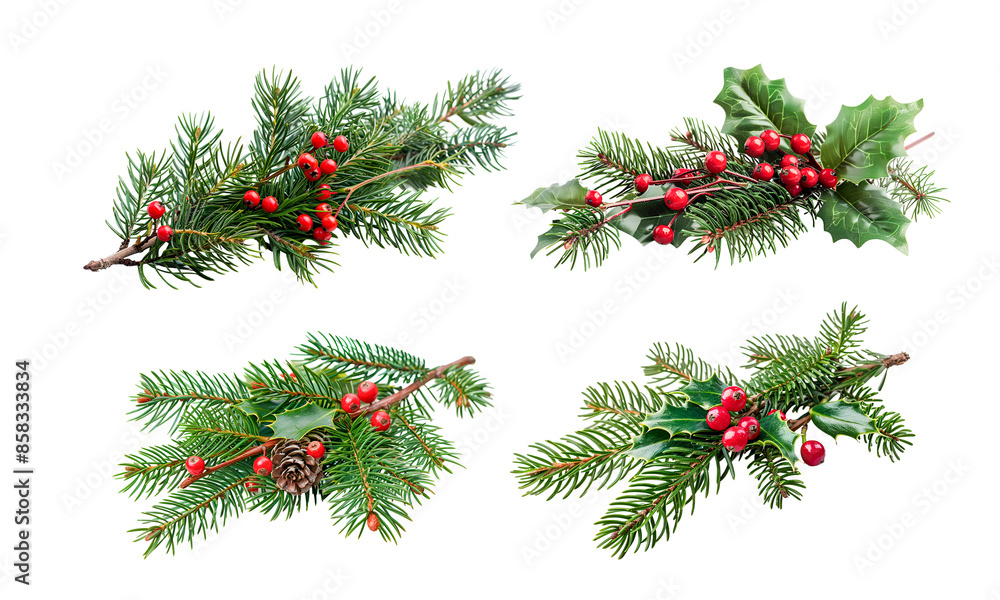 Christmas pine tree branches and berry on transparent Christmas pine tree branches and berry on transparent