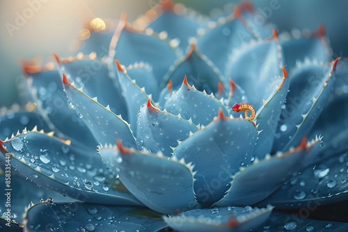 Close-up of agave plant and worm detail.
