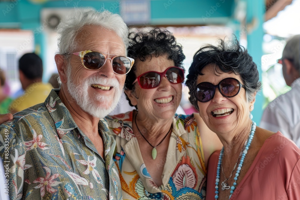 Portrait of a senior couple in sunglasses at the beach. Selective focus. Portrait of a senior couple in sunglasses at the beach. Selective focus.