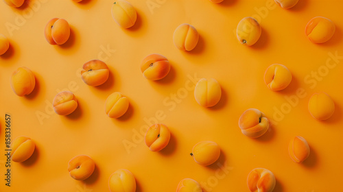 Minimalistic: Dark yellow, fresh and juicy apricots arranged compactly fill the frame, emphasizing their natural beauty and juiciness, perfect as a background.

 photo