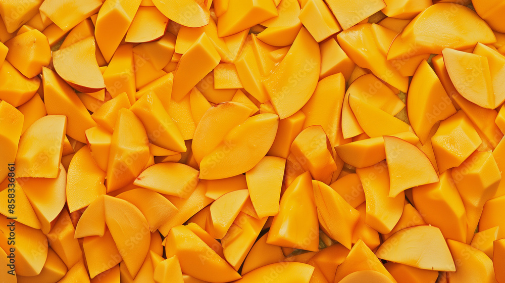 Compact cluster of bright, fresh mango slices filling the frame with golden orange hues. Showcases their rich texture and sweetness, making it perfect for background use.
Compact cluster of bright, fresh mango slices filling the frame with golden orange hues. Showcases their rich texture and sweetness, making it perfect for background use.