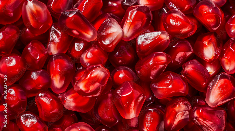 Close-up of juicy and vibrant pomegranate seeds tightly packed to cover the frame in a minimalistic style. The image highlights their gem-like shine and appetizing texture, making it an ideal backgrou Close-up of juicy and vibrant pomegranate seeds tightly packed to cover the frame in a minimalistic style. The image highlights their gem-like shine and appetizing texture, making it an ideal backgrou
