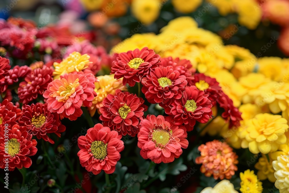 Vibrant Chrysanthemum Blooms in a Garden Vibrant Chrysanthemum Blooms in a Garden