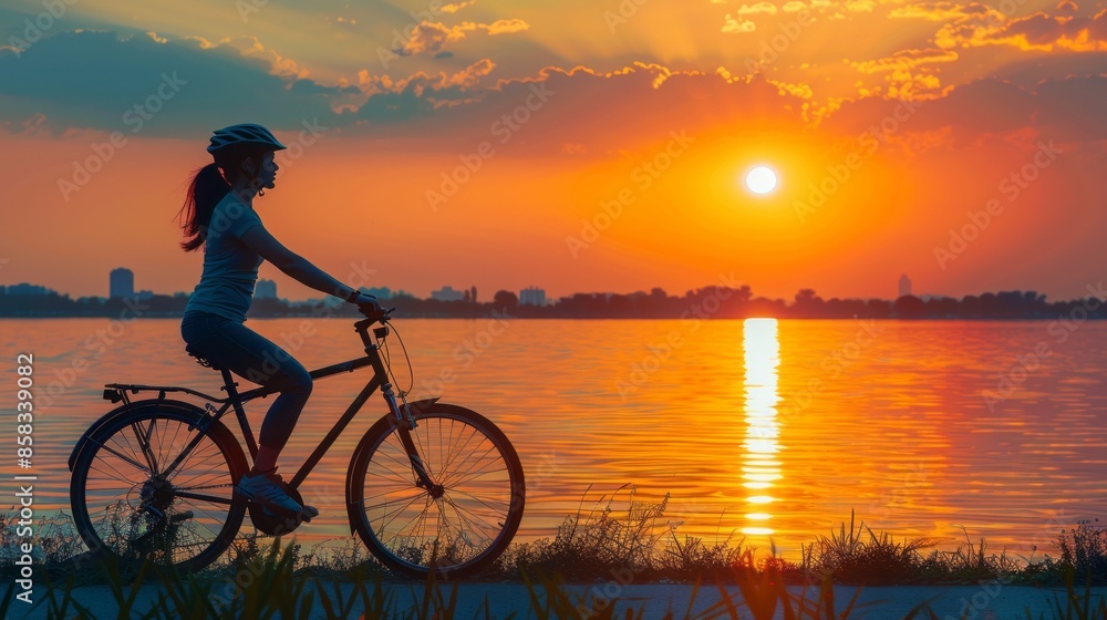 Fototapeta premium silhouette of a cyclist against the sunset