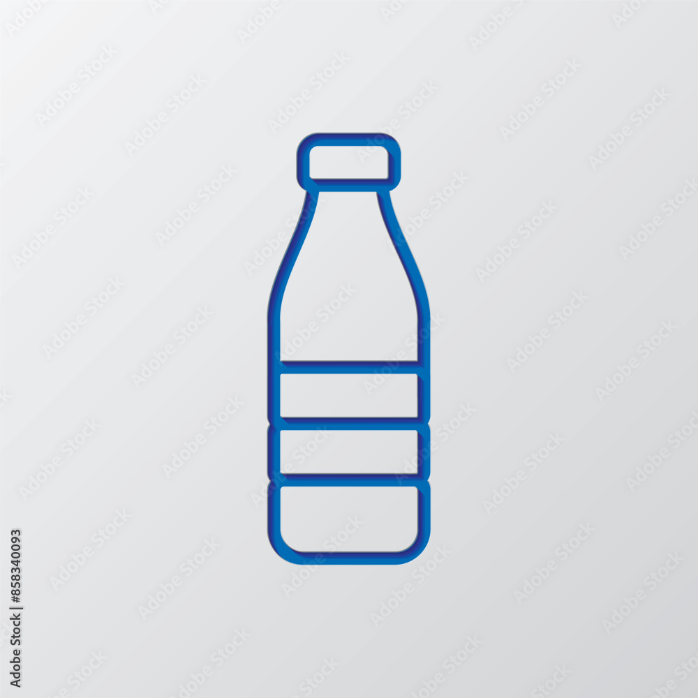 Bottle simple icon vector. Flat design. Paper cut design. Cutted blue symbol with shadow. Gray background