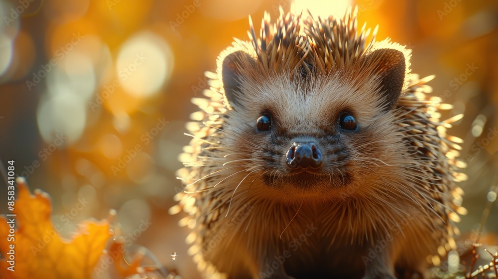 A close-up of a hedgehog's face and spines with a soft focus on the background allowing for text space A close-up of a hedgehog's face and spines with a soft focus on the background allowing for text space