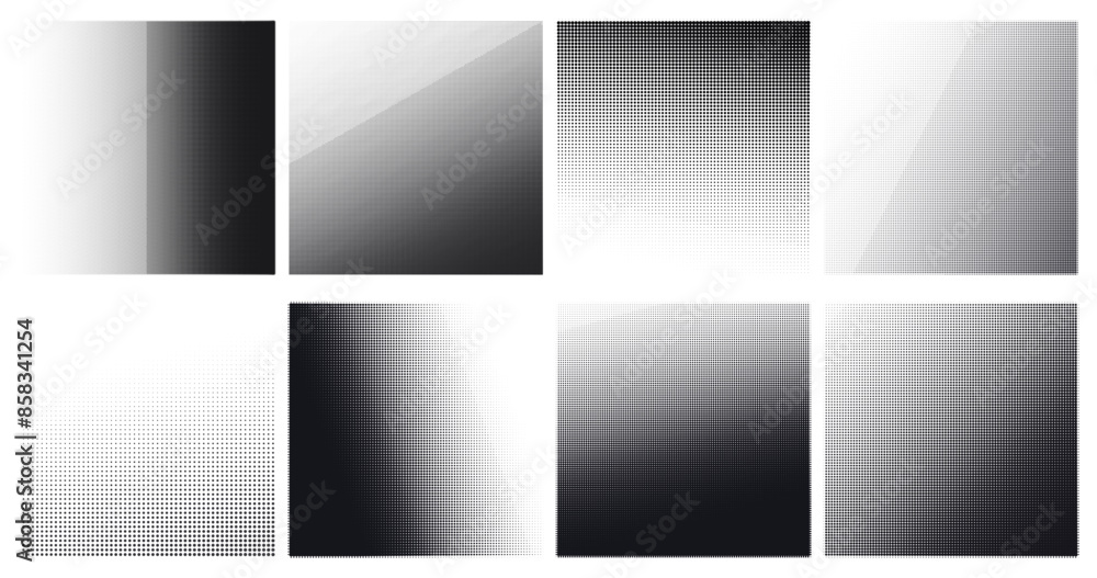 Fototapeta premium Set of Halftone Gradient Textures in Black and White
