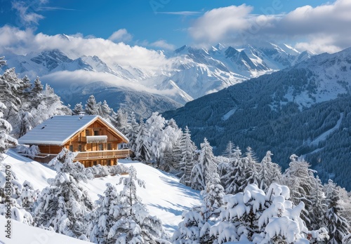 Luxury hotel in the middle of winter ,Traditional farmhouse in winter wonderland in the Alps, Mont Blanc winter