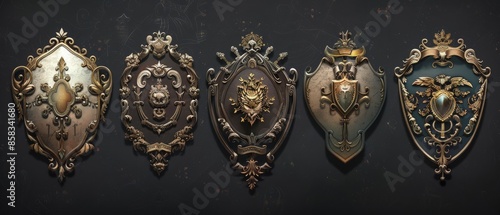 Heraldic Crests Shield and crest designs with regal, vintage detailing