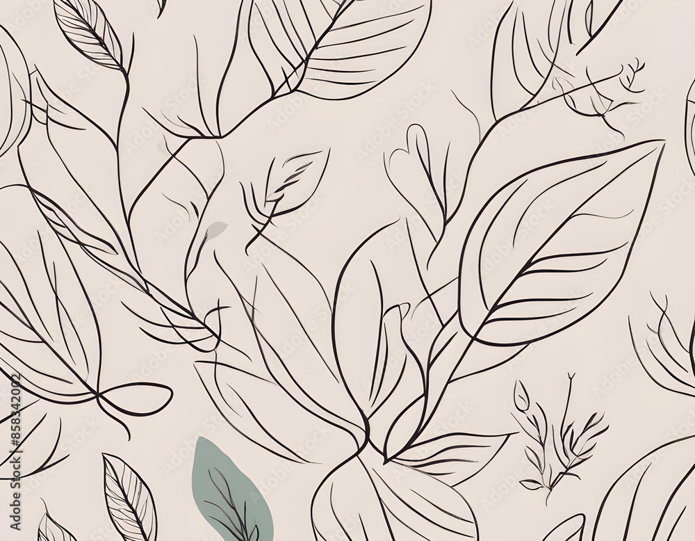 botanical leaf background modern includes a flower line art design and floral organic shape design in a minimalist doodle style. botanical leaf background modern includes a flower line art design and floral organic shape design in a minimalist doodle style.