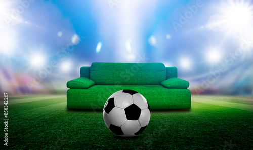 Grünes Sofa im Fussballstadion