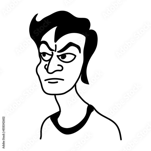 Doodle icon showing unattractive face with serious expression 