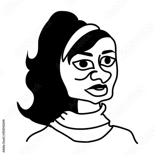 Ugly cartoon character of unattractive girl with a ponytail 