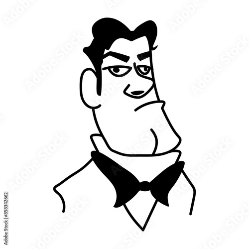 An ugly man with a big chin, doodle style character 