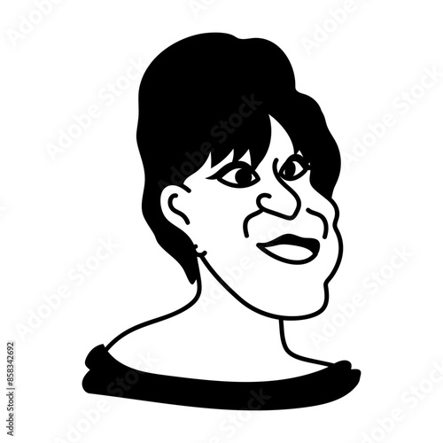 Ugly woman with a big chin, doodle style character 