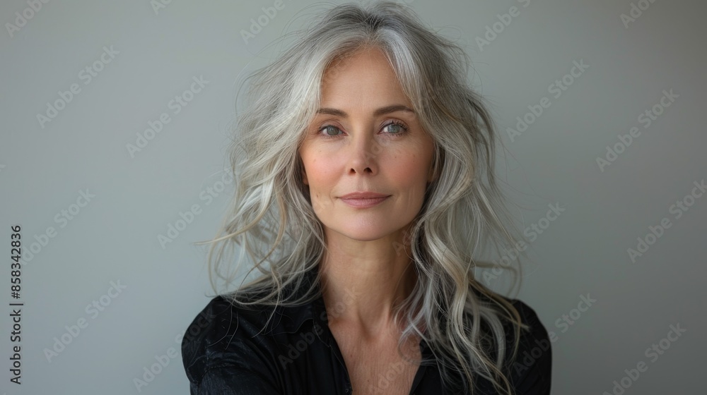 studio portrait of a beautiful middle-aged Caucasian woman with long blond hair looking at the camera. White background studio portrait of a beautiful middle-aged Caucasian woman with long blond hair looking at the camera. White background
