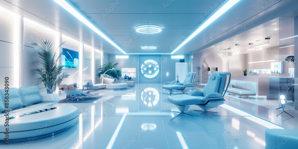 A futuristic office space with sleek, modern furniture and digital interfaces, ambient occlusion, A futuristic office space with sleek, modern furniture and digital interfaces, ambient occlusion,